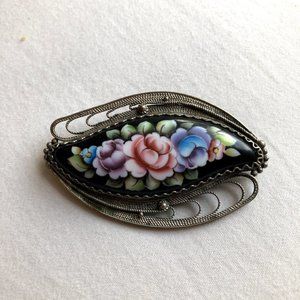 Vintage Floral Brooch Hand Painted